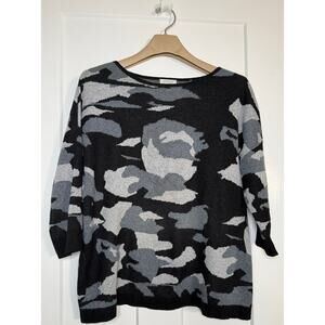 Kinross Cashmere Sweater‎ Womens Medium Boxy Black Gray White Pullover